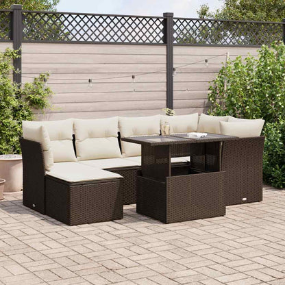 Set Divani da Giardino 7 pz con Cuscini Marrone in Polyrattan | homemem39