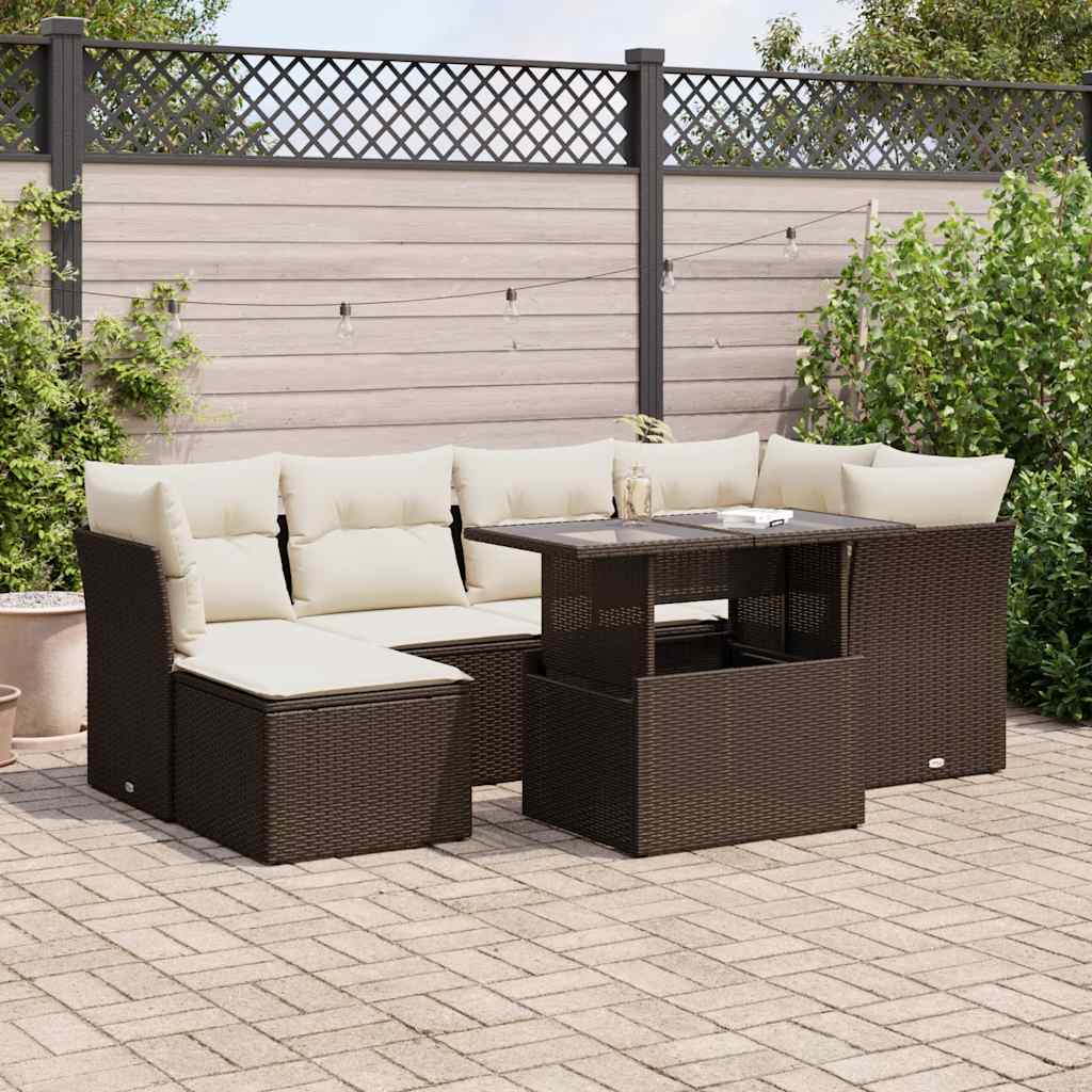 Set Divani da Giardino 7 pz con Cuscini Marrone in Polyrattan - homemem39