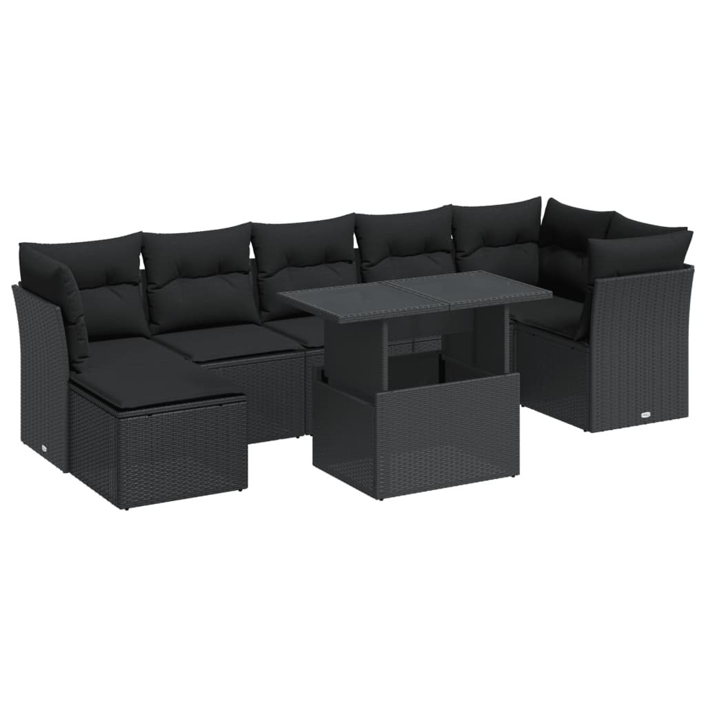 Set Divani da Giardino con Cuscini 8 pz Nero in Polyrattan | homemem39
