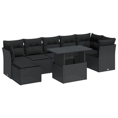 Set Divani da Giardino con Cuscini 8 pz Nero in Polyrattan | homemem39