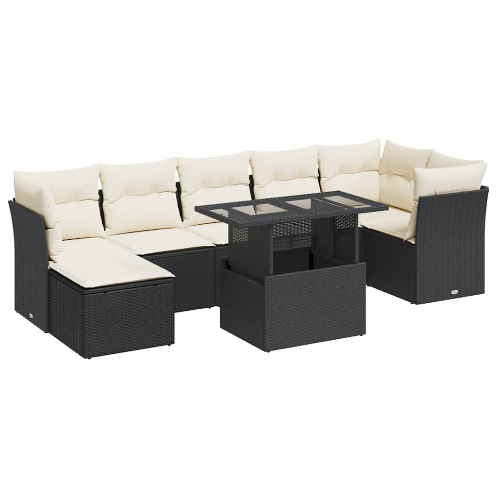 Set Divani da Giardino con Cuscini 8 pz Nero in Polyrattan - homemem39