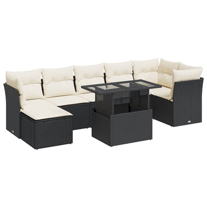 Set Divani da Giardino con Cuscini 8 pz Nero in Polyrattan