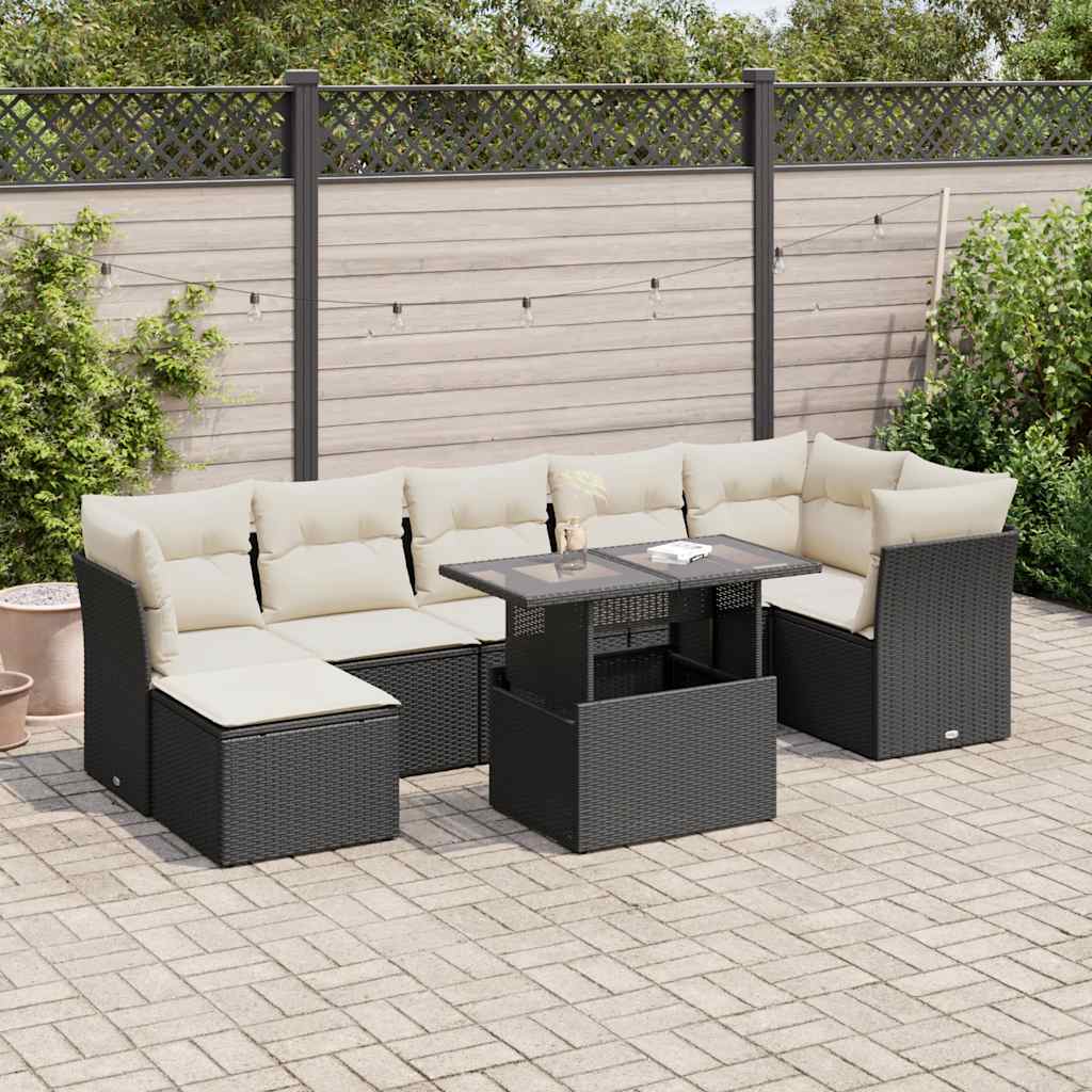 Set Divani da Giardino con Cuscini 8 pz Nero in Polyrattan - homemem39