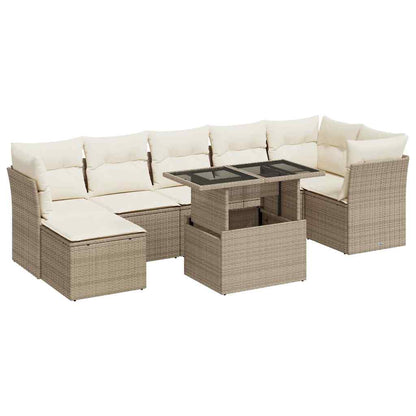 Set Divano da Giardino 8 pz con Cuscini Beige in Polyrattan