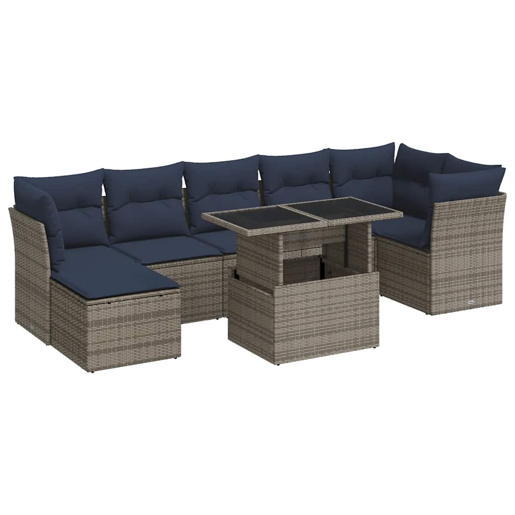 Set Divani da Giardino 8pz con Cuscini Grigio Polyrattan Acacia | homemem39