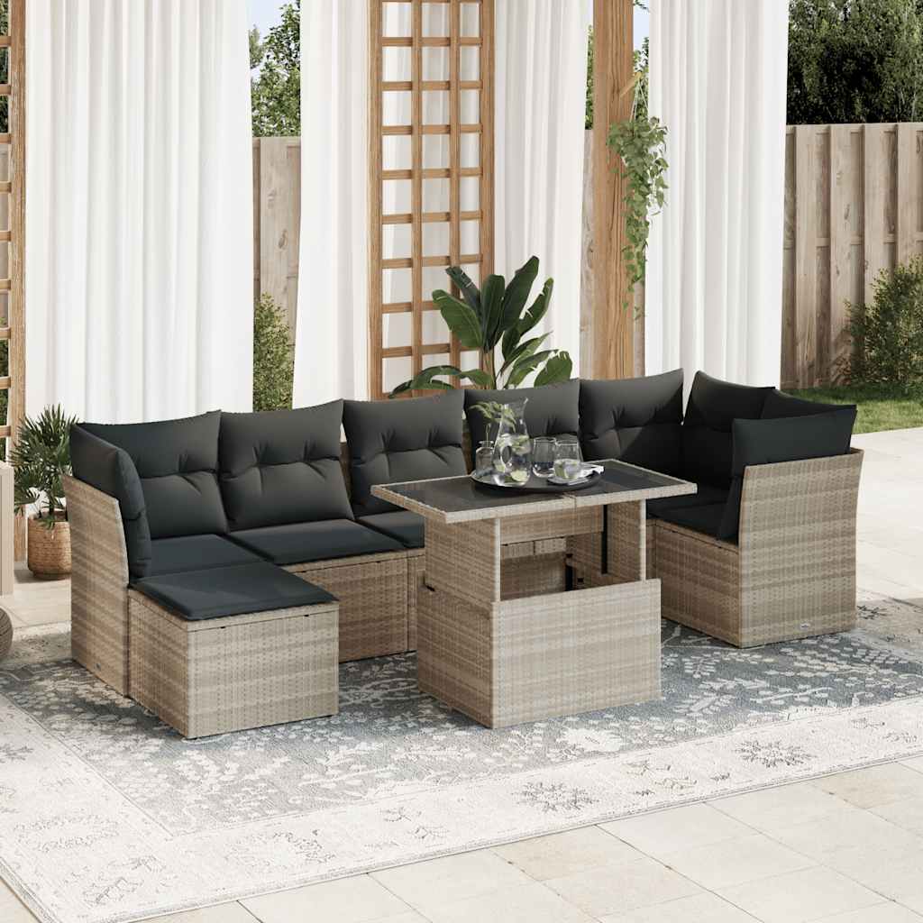 Set Divano da Giardino 8pz con Cuscini Grigio Chiaro Polyrattan - homemem39