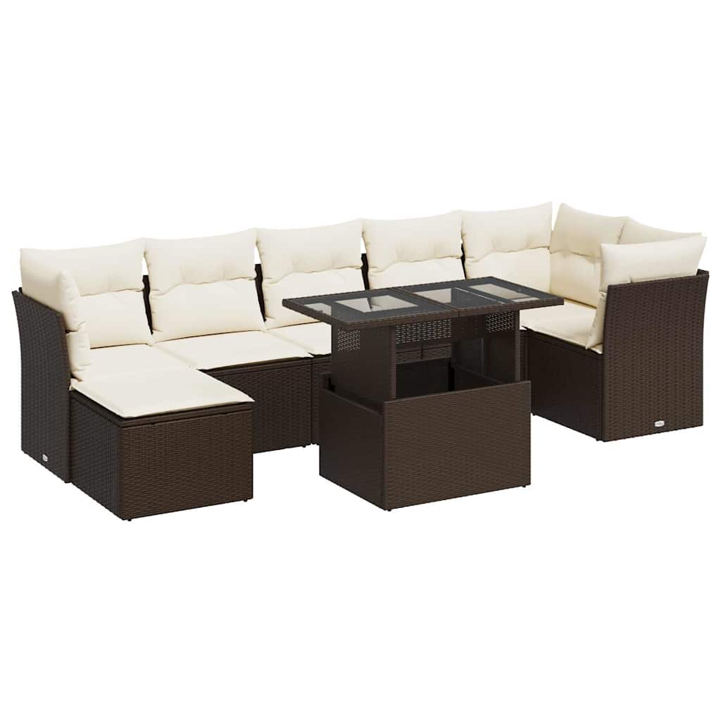 Set Divani da Giardino 8 pz con Cuscini Marrone in Polyrattan | homemem39