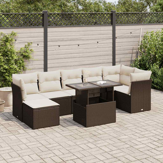 Set Divani da Giardino 8 pz con Cuscini Marrone in Polyrattan - homemem39