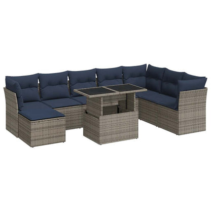 Set Divano da Giardino 9pz con Cuscini Grigio Polyrattan Acacia | homemem39