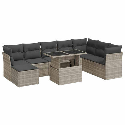 Set Divano da Giardino 9pz con Cuscini Grigio Chiaro Polyrattan | homemem39