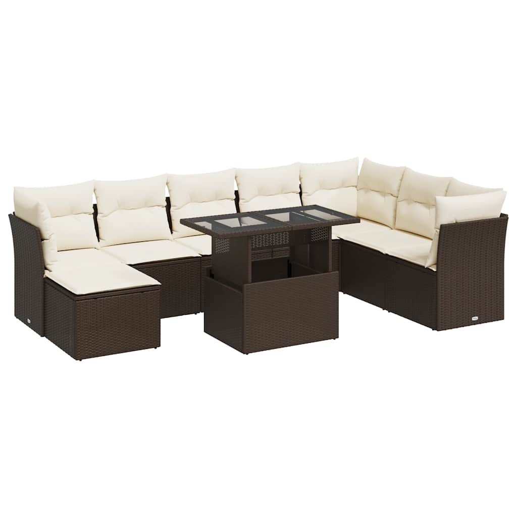 Set Divani da Giardino 9pz con Cuscini Marrone in Polyrattan | homemem39