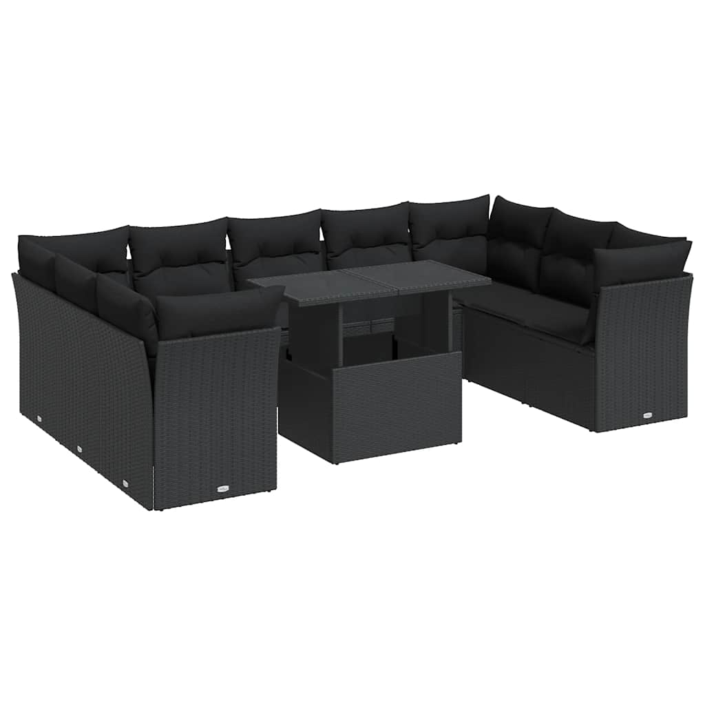 Set Divani da Giardino 10pz con Cuscini in Polyrattan Nero - homemem39