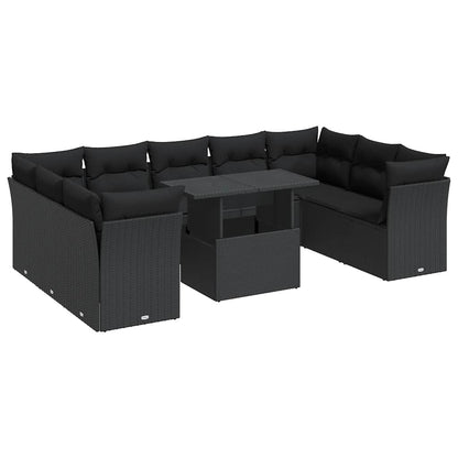 Set Divani da Giardino 10pz con Cuscini in Polyrattan Nero - homemem39