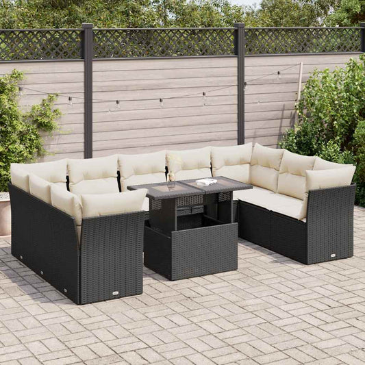 Set Divani da Giardino 10pz con Cuscini in Polyrattan Nero - homemem39