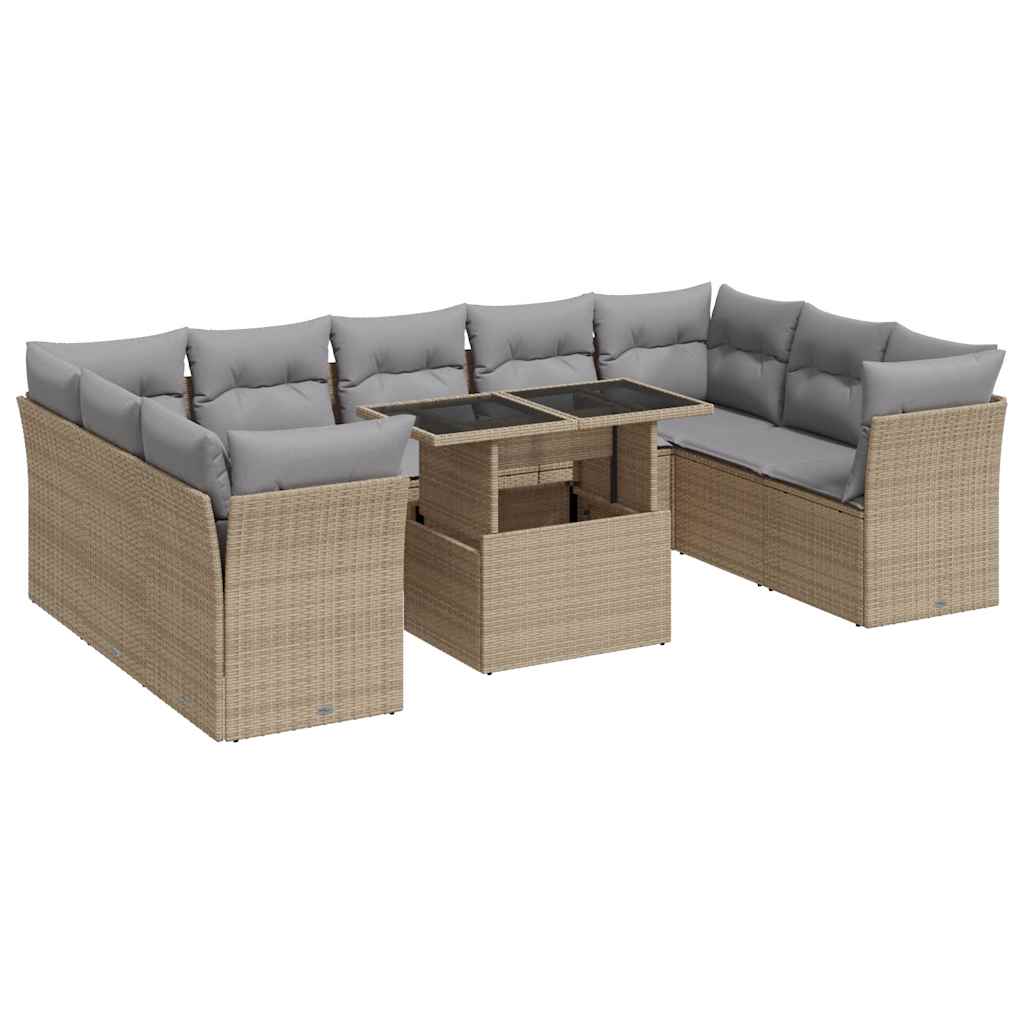 Set Divano da Giardino 10 pz con Cuscini Beige in Polyrattan | homemem39