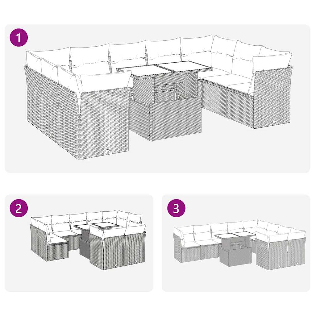 Set Divano da Giardino 10 pz con Cuscini Beige in Polyrattan | homemem39