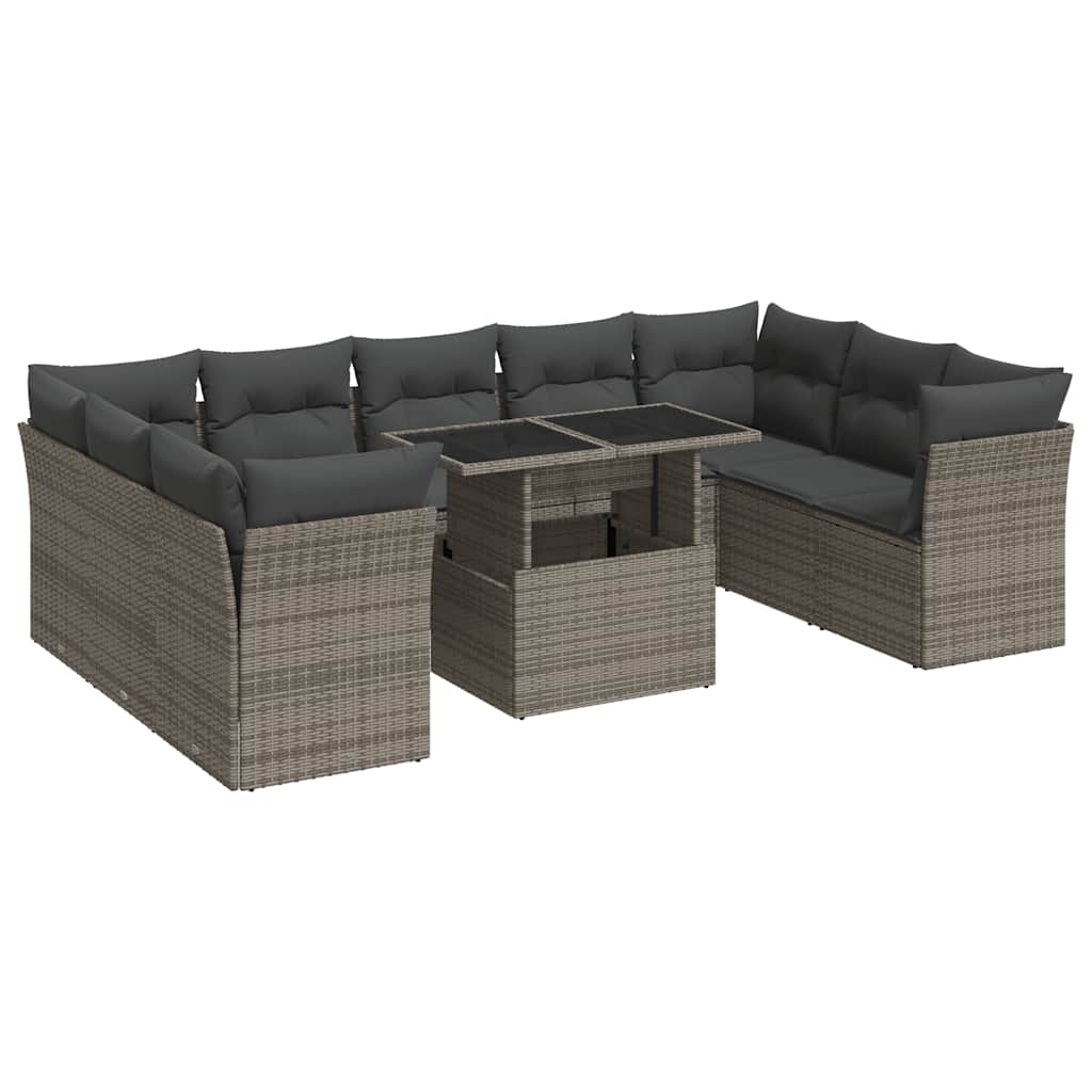 Set Divano da Giardino 10 pz con Cuscini Grigio in Polyrattan - homemem39