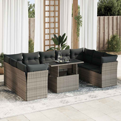 Set Divano da Giardino 10 pz con Cuscini Grigio in Polyrattan | homemem39