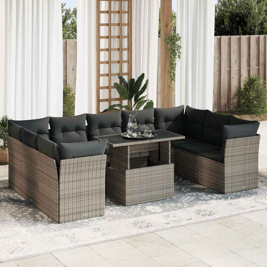 Set Divano da Giardino 10 pz con Cuscini Grigio in Polyrattan - homemem39