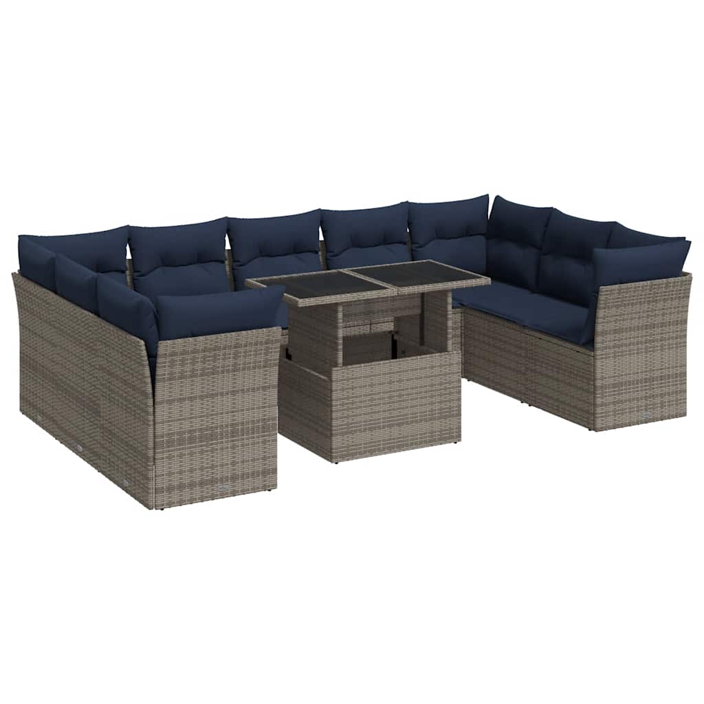 Divano Giardino 10 pz con Cuscini Grigio in Polyrattan Acacia - homemem39