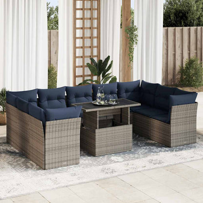 Divano Giardino 10 pz con Cuscini Grigio in Polyrattan Acacia | homemem39