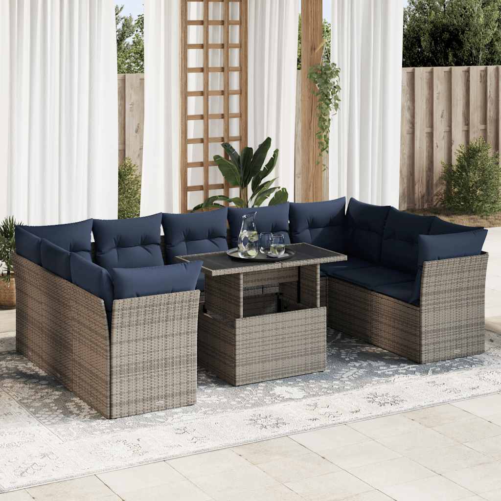 Divano Giardino 10 pz con Cuscini Grigio in Polyrattan Acacia - homemem39