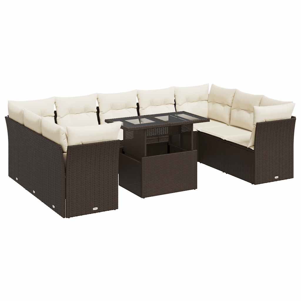 Set Divani da Giardino 10pz con Cuscini in Polyrattan Marrone | homemem39
