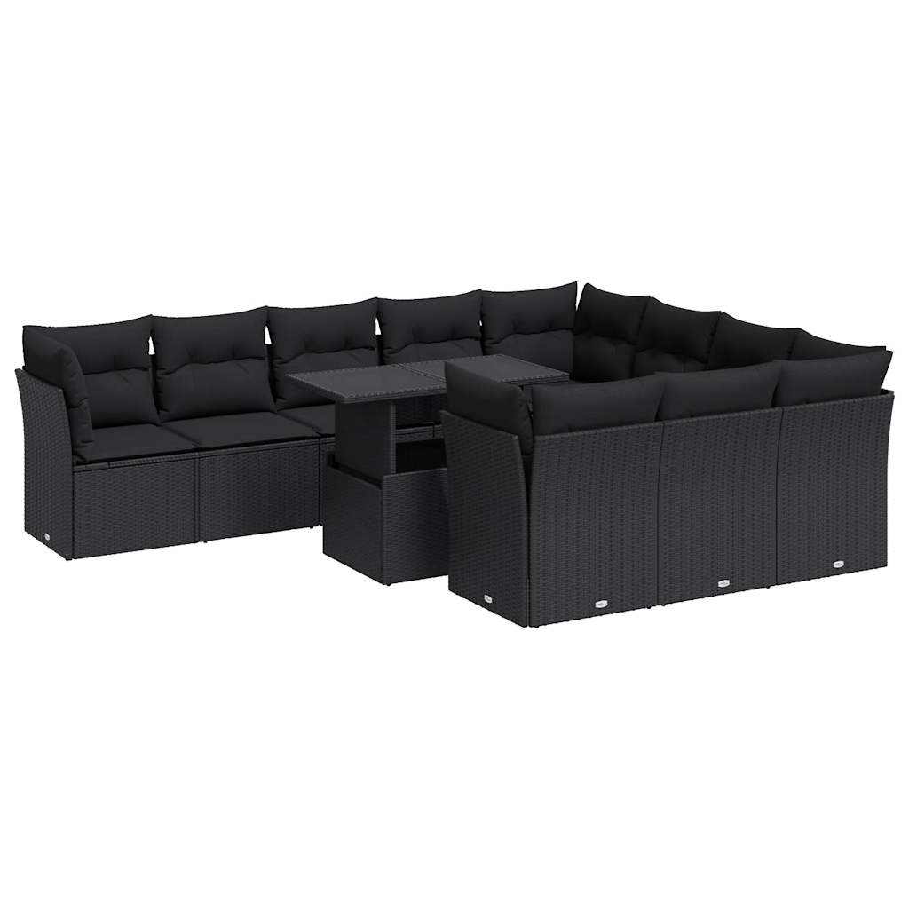 Set Divani da Giardino 11 pz con Cuscini in Polyrattan Nero | homemem39