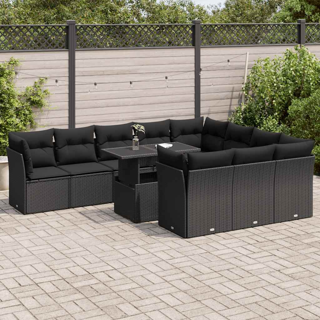 Set Divani da Giardino 11 pz con Cuscini in Polyrattan Nero - homemem39