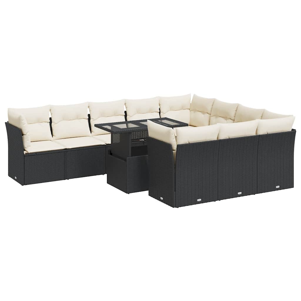 Set Divani da Giardino 11 pz con Cuscini in Polyrattan Nero - homemem39