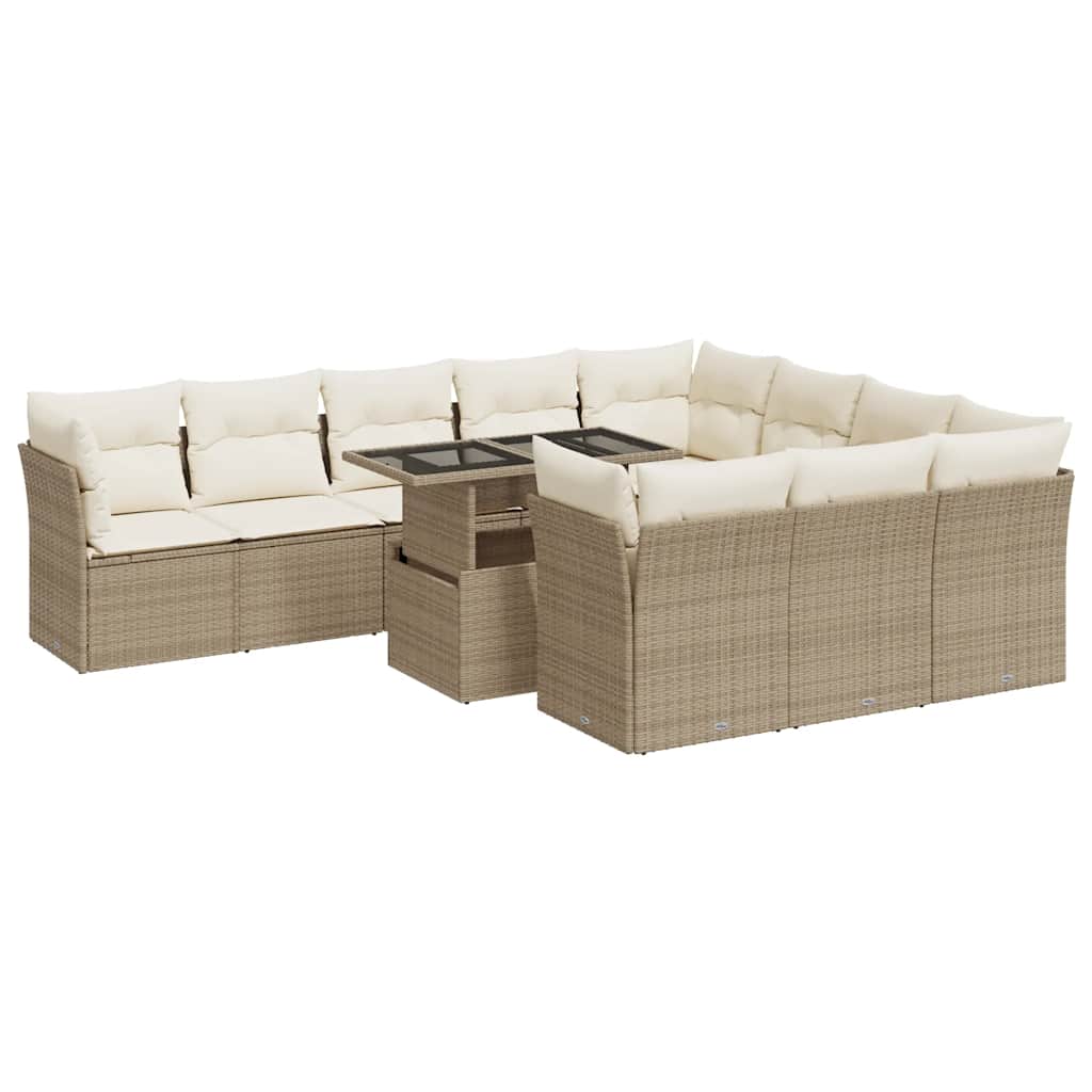 Set Divani da Giardino 11 pz con Cuscini Beige in Polyrattan | homemem39