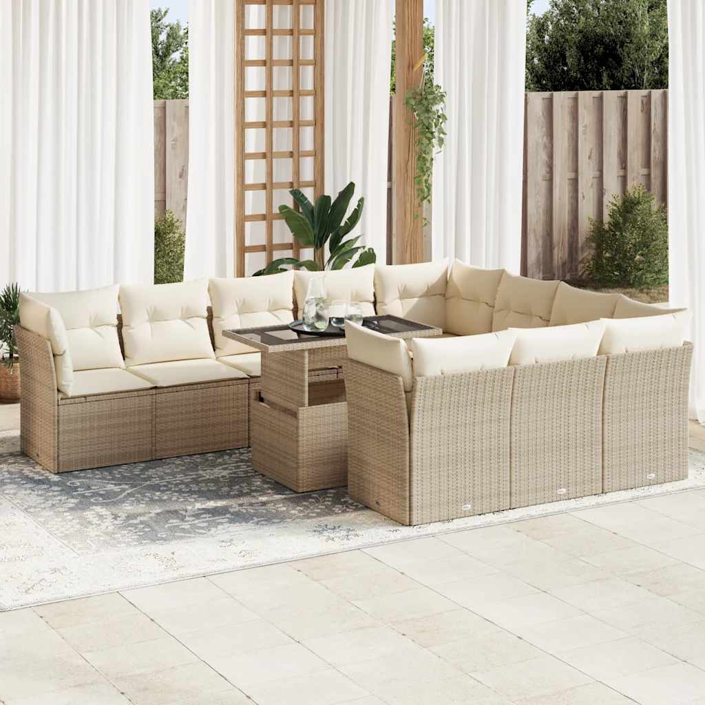 Set Divani da Giardino 11 pz con Cuscini Beige in Polyrattan | homemem39