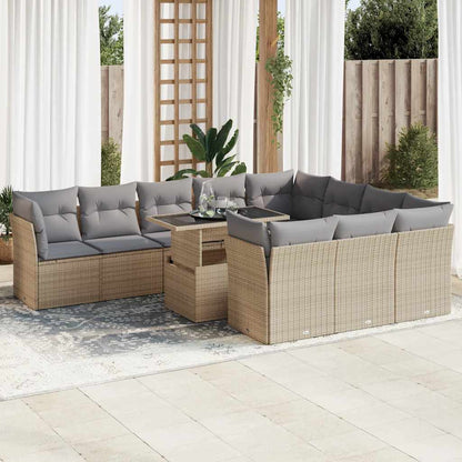 Set Divani da Giardino 11 pz con Cuscini Beige in Polyrattan - homemem39