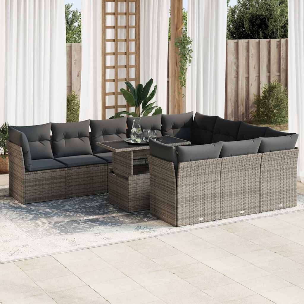 Set Divani da Giardino 11 pz con Cuscini in Polyrattan Grigio - homemem39