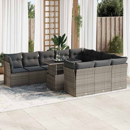 Set Divani da Giardino 11 pz con Cuscini in Polyrattan Grigio - homemem39