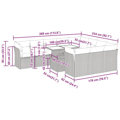 Set Divani Giardino 11 pz con Cuscini Polyrattan Acacia Grigio | homemem39