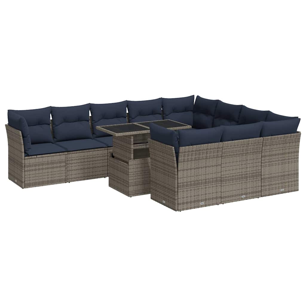 Set Divani Giardino 11 pz con Cuscini Polyrattan Acacia Grigio - homemem39