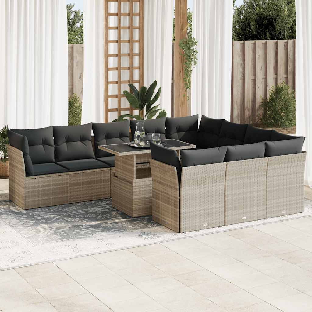 Set Divani da Giardino 11 pz con Cuscini in Polyrattan Grigio | homemem39