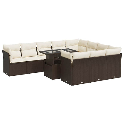 Set Divani da Giardino 11 pz con Cuscini Polyrattan Marrone | homemem39