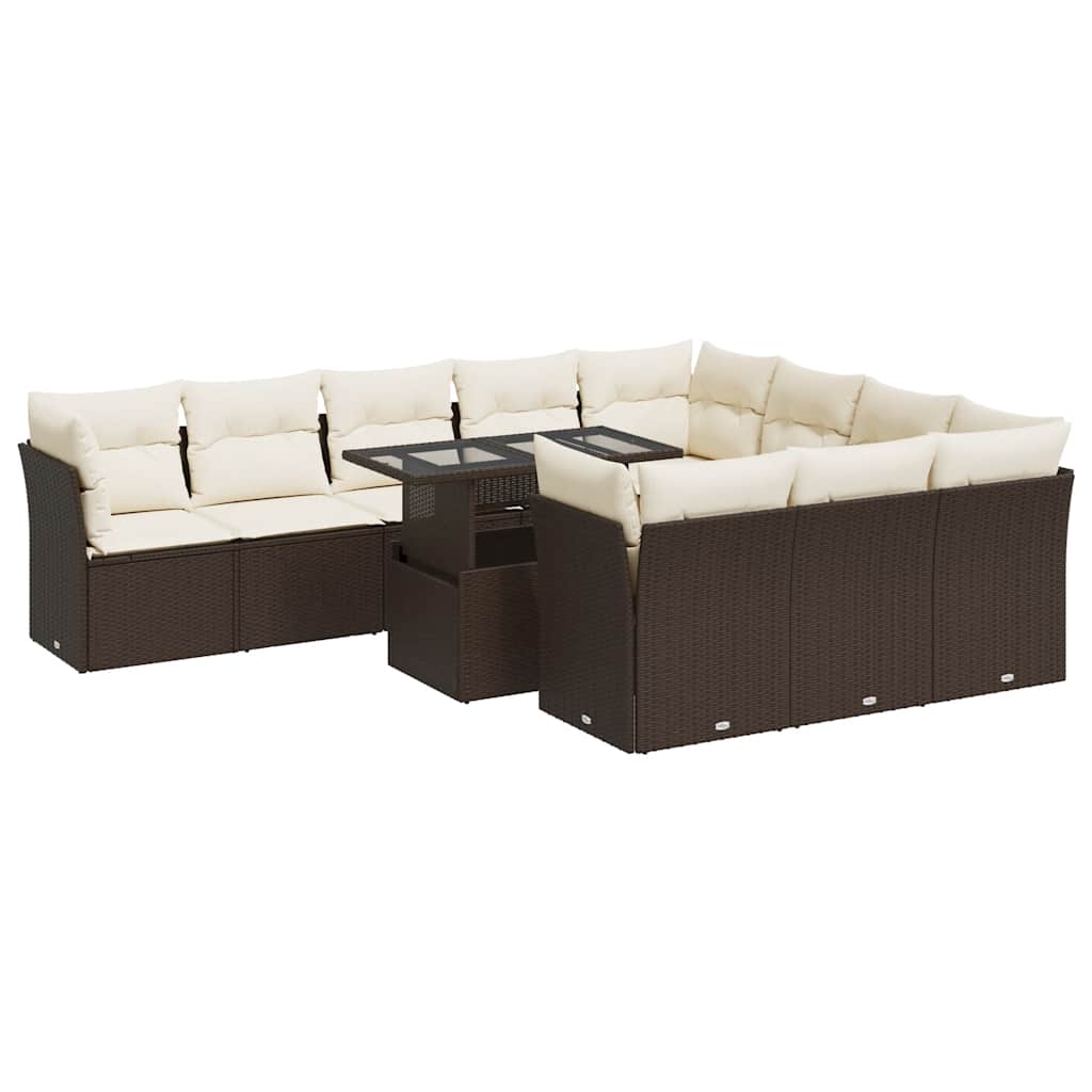 Set Divani da Giardino 11 pz con Cuscini Polyrattan Marrone - homemem39
