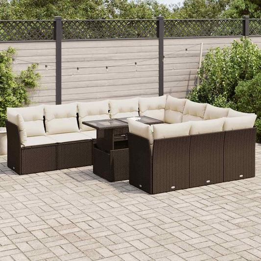 Set Divani da Giardino 11 pz con Cuscini Polyrattan Marrone - homemem39