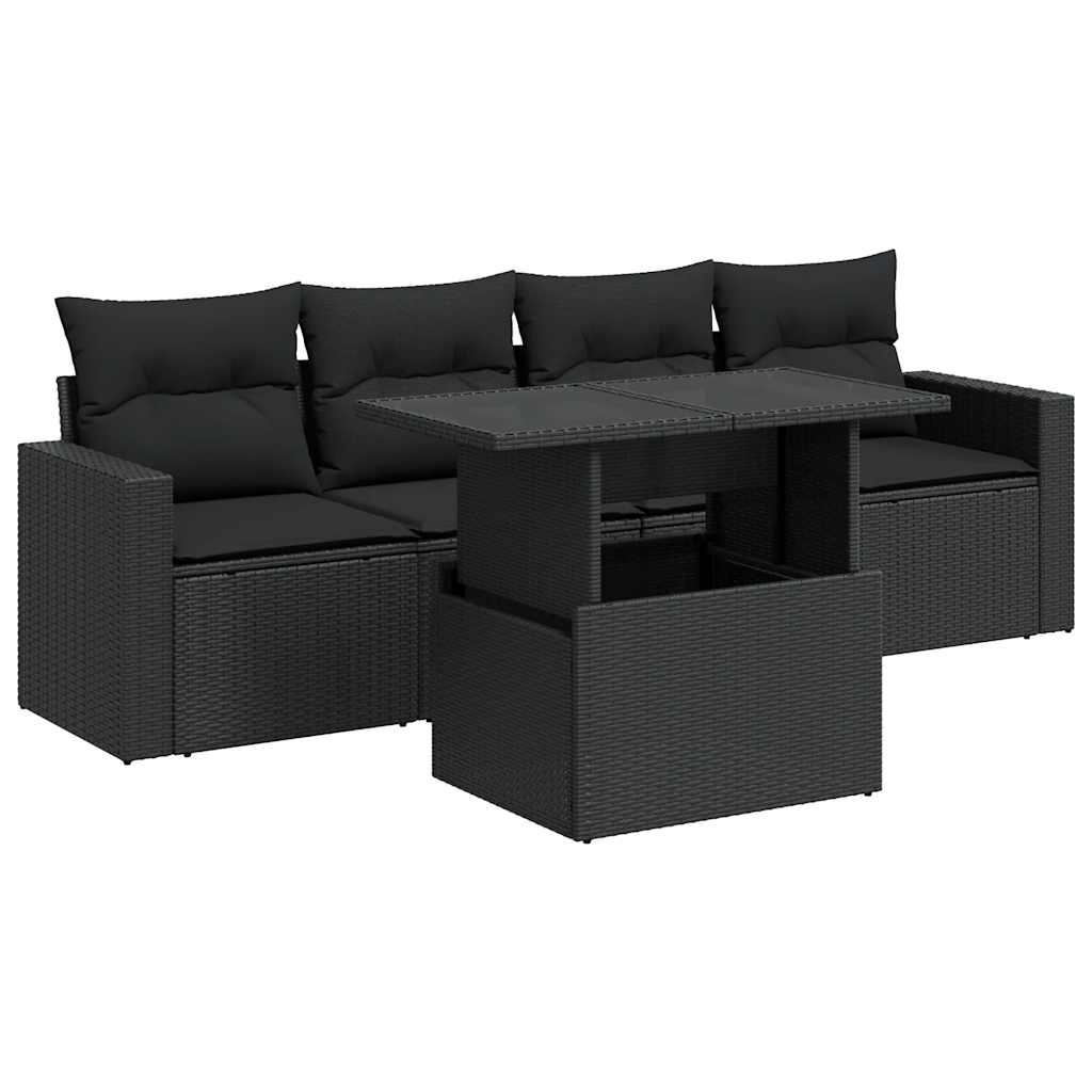 Set Divani da Giardino 5 pz con Cuscini in Polyrattan Nero | homemem39