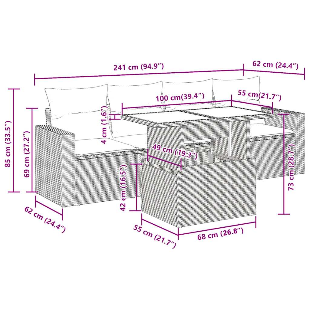 Set Divani da Giardino 5 pz con Cuscini in Polyrattan Nero | homemem39