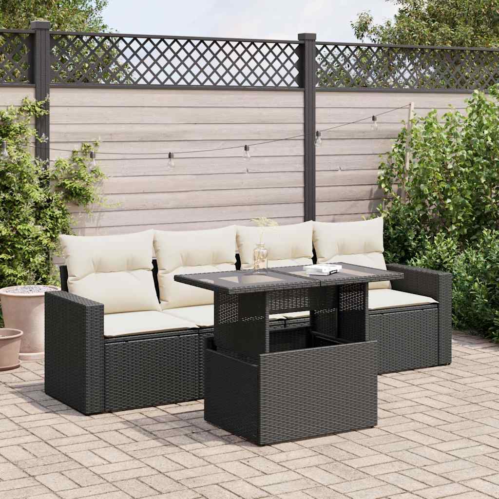 Set Divani da Giardino 5 pz con Cuscini in Polyrattan Nero | homemem39