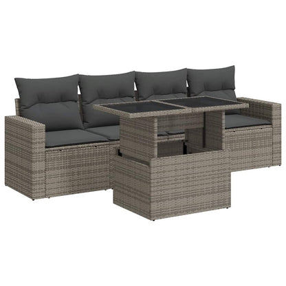 Set Divano da Giardino 5 pz con Cuscini Grigio in Polyrattan - homemem39