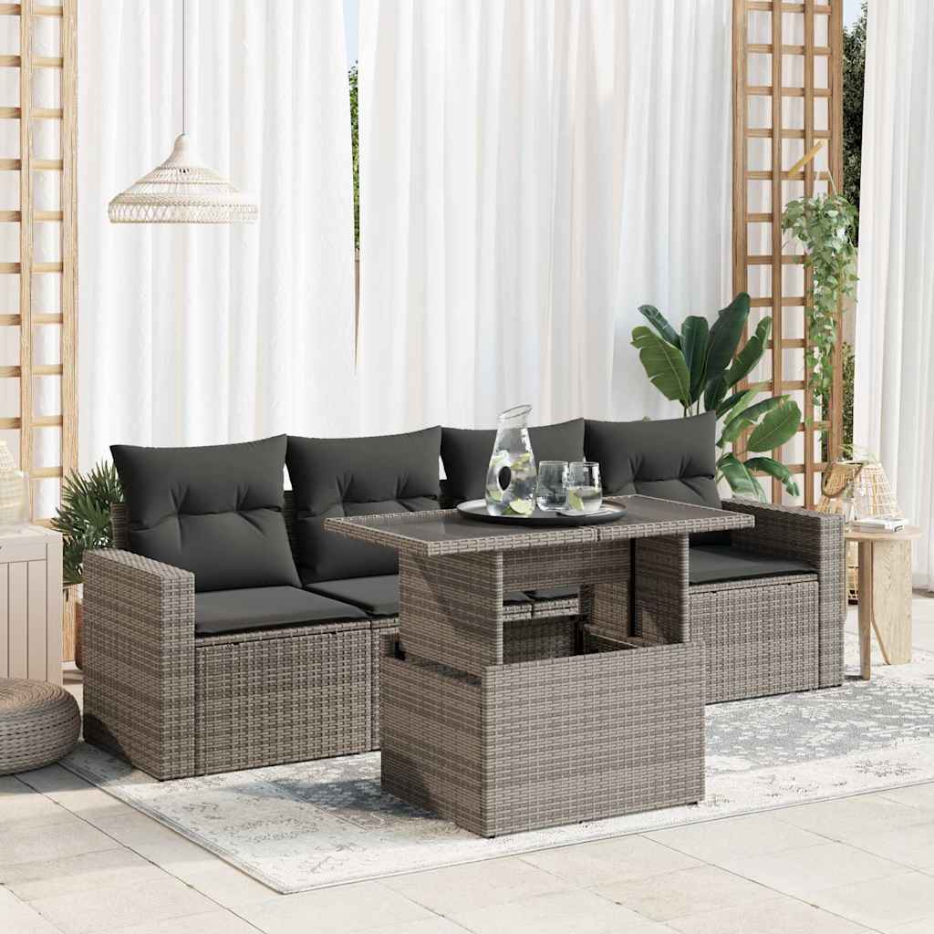 Set Divano da Giardino 5 pz con Cuscini Grigio in Polyrattan | homemem39