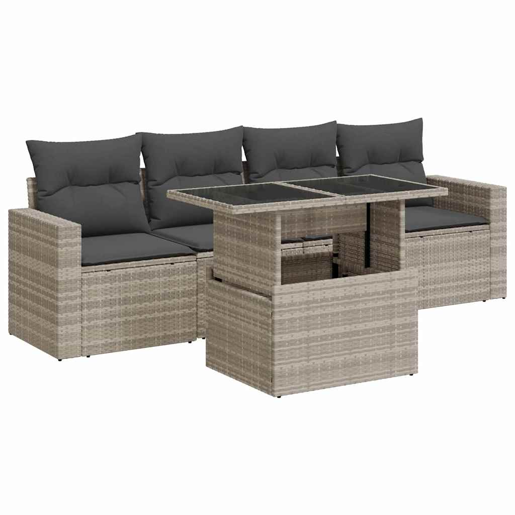 Set Divano da Giardino 5pz con Cuscini Grigio Chiaro Polyrattan - homemem39