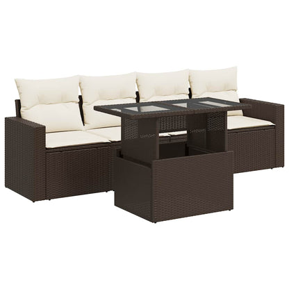 Set Divano da Giardino 5 pz con Cuscini Marrone in Polyrattan | homemem39
