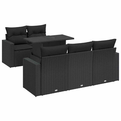 Set Divano da Giardino 6 pz con Cuscini Nero in Polyrattan | homemem39