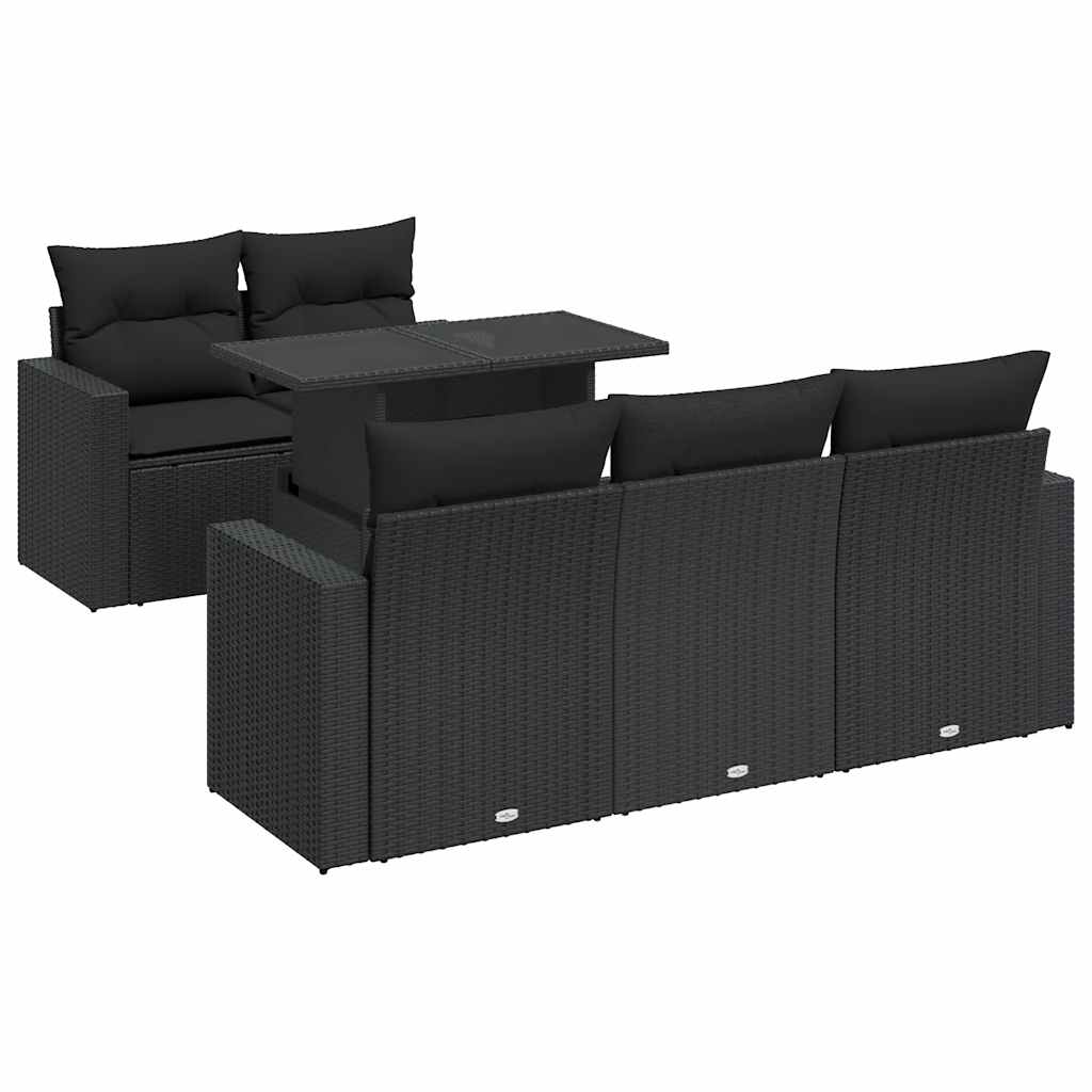 Set Divano da Giardino 6 pz con Cuscini Nero in Polyrattan - homemem39